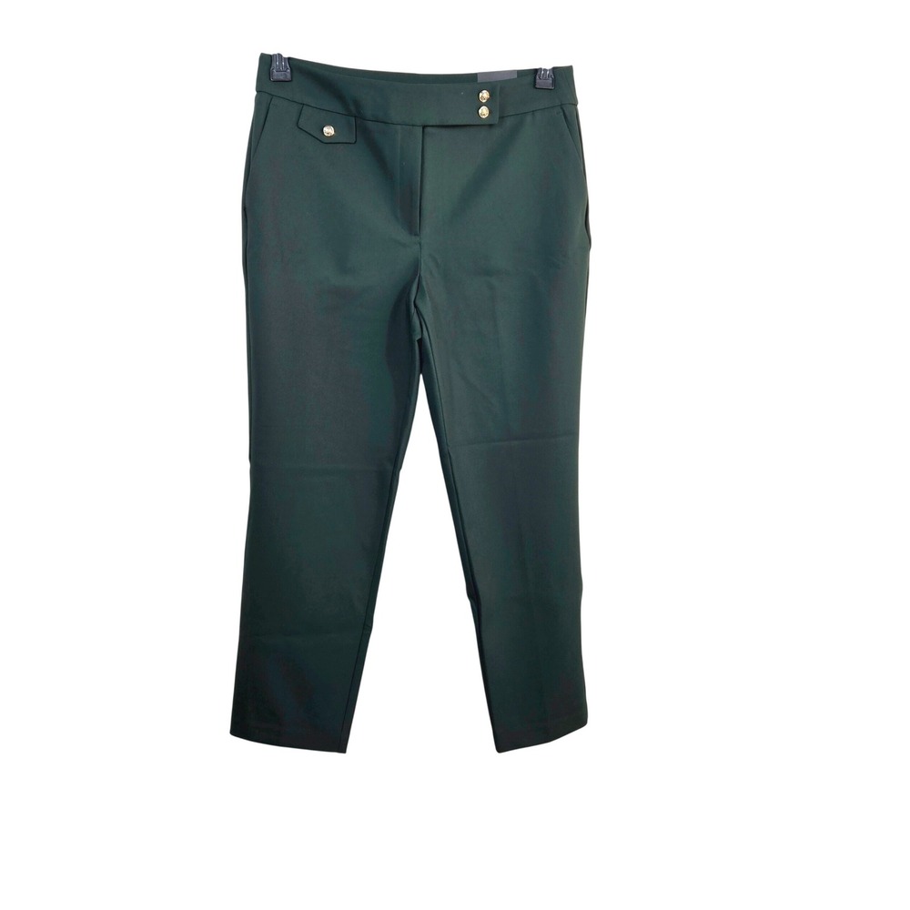 Rachel Zoe Womens Hunter Green High Rise Slim Leg Tailored Ankle Trousers 14 NEW